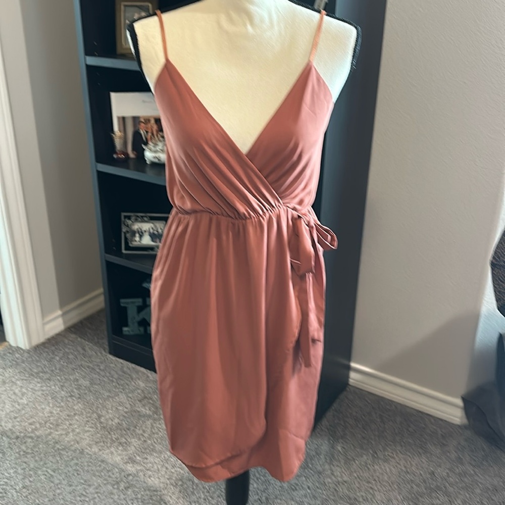 Side bow slip dress in a beautiful rust color